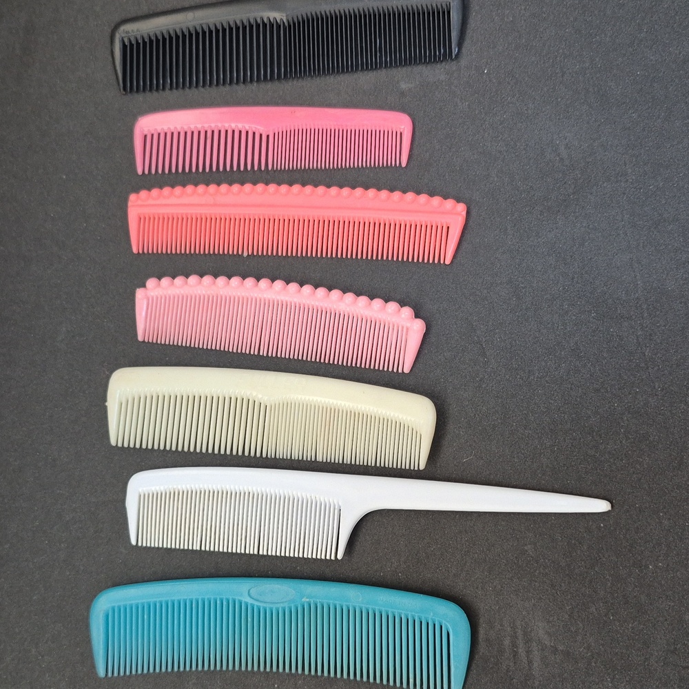 Vintage Plastic Hair Comb lot PINK Fuller Blue White Mid Century